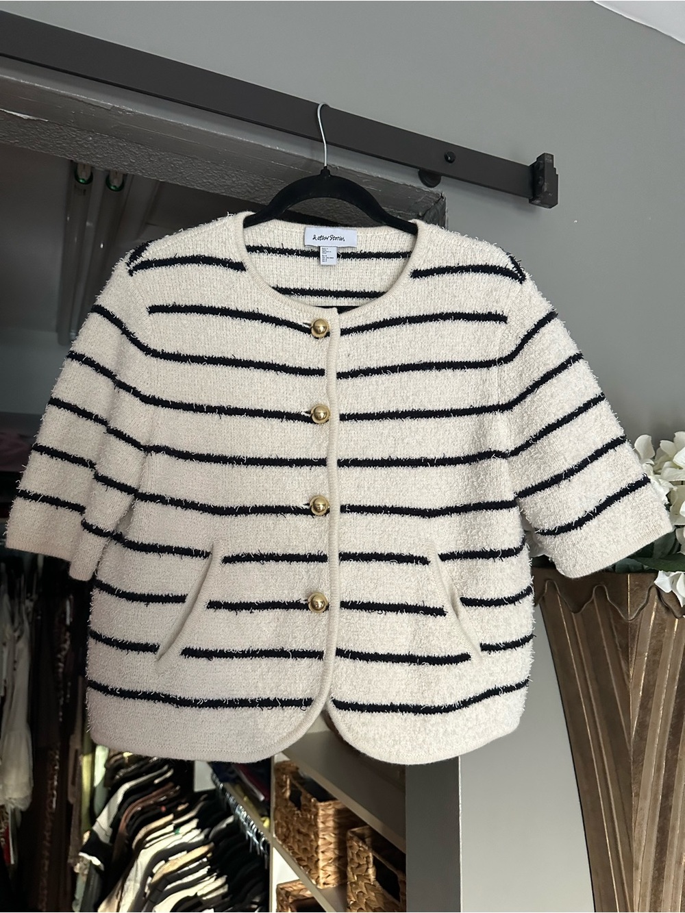 & Other Stories Cream and Black Striped Knit Top
